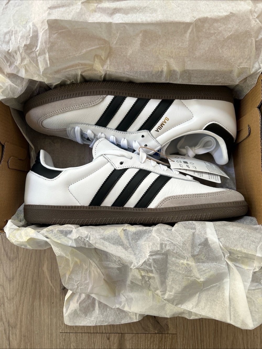 adidas OG Samba Classic White Sneakers with Black Stripes and Brown Sole size 10